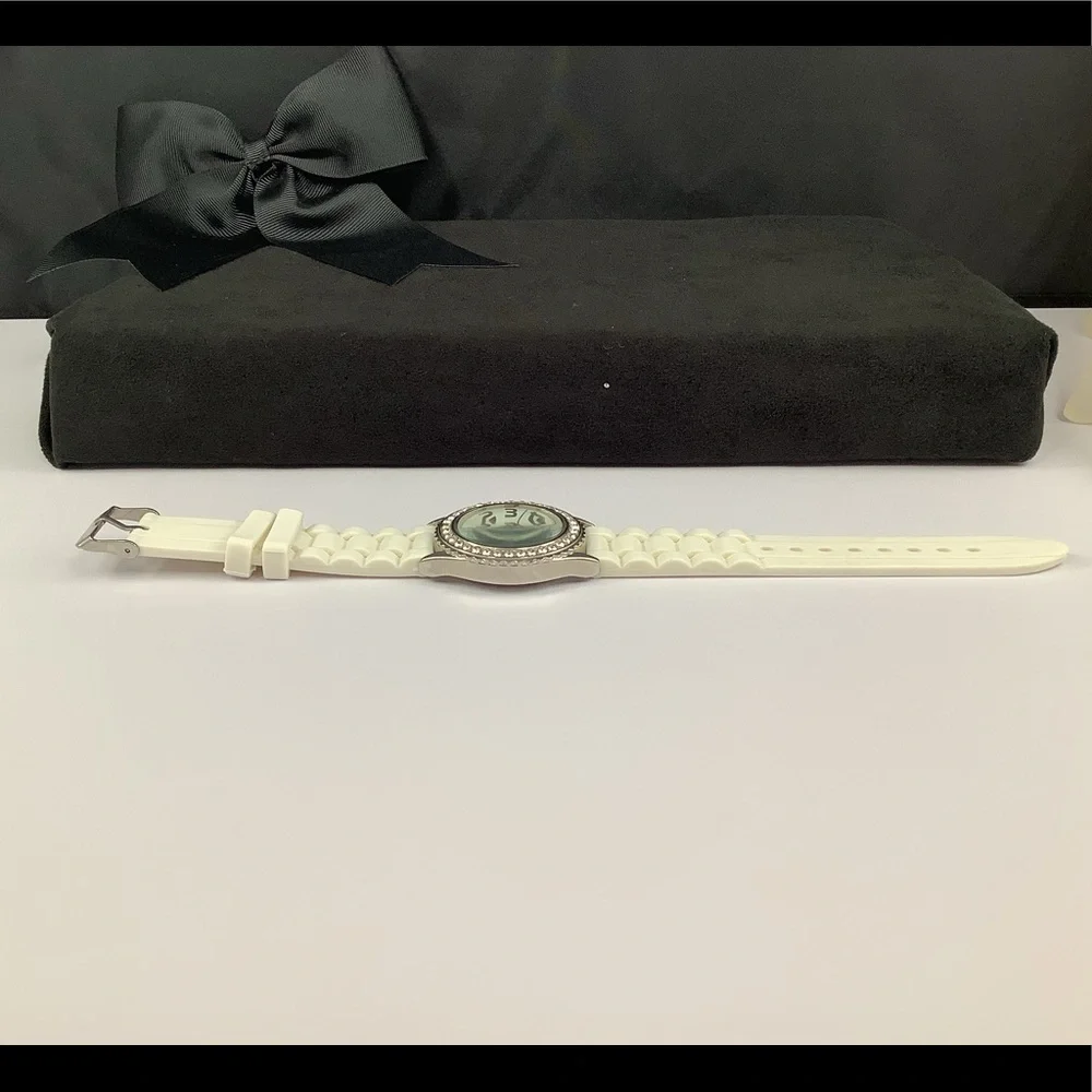 Accutime White Rhinestone Silicone Quartz Watch - Picture 10 of 14